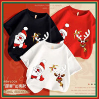 Santa Elk Áo thun ngắn tay quần áo CHA mẹ-con chủ đề Giáng sinh màu đỏ năm mới giáng sinh áo thun KAF