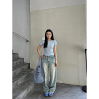 [Sẵn_Varvet] Quần Jeans Xanh Bạc Tia Chớp Ống Rộng Basic Xu Hướng Thời Trang Đường Phố Mới Nhất