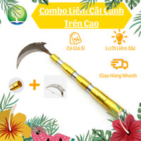 Sào gậy 3-7m INOX rút gọn kèm liềm cắt cành cây trên cao, cắt cỏ bắt cá bán nguyệt dài 12.5cm