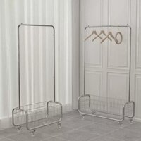 sào inox treo quần áo kèm kệ để đồ, để dày dép có bánh xe quay 360 độ mới nhất 2023 DC044