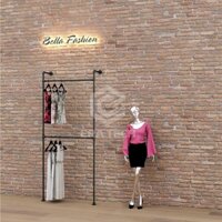 Sào treo quần áo thời trang gắn tường một khoang hai tầng, giá treo quần áo, kệ móc đồ