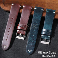 Sáp Dầu Da Thật Chính Hãng Dây Đeo Đồng Hồ 18mm 20mm 22mm Phát Hành Nhanh Vintage Da Bò Đa Năng Đồng Hồ Nam Nữ Dây Đeo Tay Handmade Khâu Vòng Tay