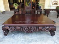 sập ngũ phúc lối cổ 1m6 x 2m gỗ gụ đục chân hươu mặt 2 lá