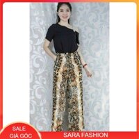 [SARA] SET BỘ ÁO LỆCH VAI QUẦN ỐNG RỘNG DA BEO