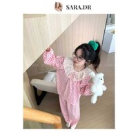 SARA.DR Bộ Đồ Ngủ Đáng Yêu Cute Nữ Kẻ Sọc Caro Dáng vừa Phong Cách Hàn Quốc