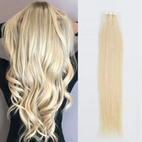 Sassina Platinum Ash Blonde PU Skin Weft Human Hair Extensions 8A Remy Brazilian Seamless,Invisible Tape in Hair Extensions 20Pcs 50g per set (60 1...