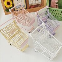Sắt Dễ Thương Cô Gái Màu Hồng Để Bàn Giỏ Chứa Đồ Xe Đẩy Mini Giỏ Hàng Đạo Cụ Đồ Lặt Vặt 2.21