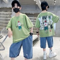 (SB135) quần áo bé trai size đại, bộ áo cotton bóng rổ,quần short bò thời trang 2024