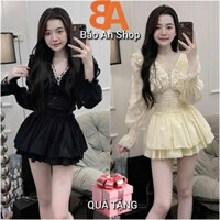 [SB26] Sét bộ nữ 2 món áo Tay Dài Cánh Tiên và chân váy 2 tầng có quần trong Free Size dưới 54kg hot Women Top Tre Sen
