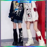 Sc Gothic Punk Chân Ấm Áp Nữ Nhật Bản Halloween Cho Trái Tim Chéo Skeleot Dệt Kim Đầu Gối Tất Boot Còng Chân Có