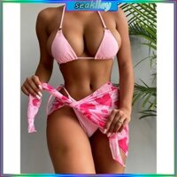 Sc Nữ Giữa Eo Màu Hồng Đồ Bơi Nữ Thông Bikini Phối Ren Bikini 3 Mảnh
