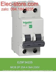 Schneider EZ9F34225 - Easy9 MCB - 2P 25A - C curve - 4500 A - 230 V