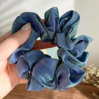 Scrunchies dây cột tóc lụa đơn sắc - HD46 Lụa gân mầu xanh coban đậm