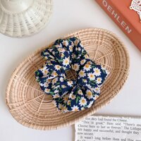 Scrunchies Vải Cotton Hoa Nhí Nhiều Màu Sắc - Xanh Dương