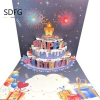 SDFG Thẻ sinh nhật vui vẻ SDFG, Thẻ chúc mừng bật lên hiệu ứng pháo hoa nến Led có thể thổi được, Quà tặng sinh nhật Thẻ bưu thiếp bánh sinh nhật độc đáo rỗng đẹp cho trẻ em