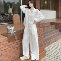 Sẻ bộ áo sơ mi quần ống rộng vải đũi trắng và đen MIX đồ đi chơi cực sang- Chất vải đũi mát, nhẹ mềm mịn.