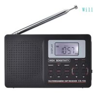 Sẽ Full Band Radio Mini FM MW SW Đầu thu với đồng hồ kỹ thuật số Tai nghe Đài FM AM