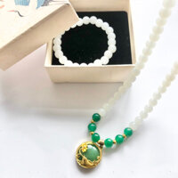 Se tvòng cổ cá chép ngậm hoa, mặt màu xanh ngọc + vòng tay trắng đem lại bình an, thăng tiến, hạnh phúc