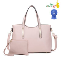 Sea Choice Thời trang nữ Pu Saffiano Leather Top Handle Bag 2 Pieces Tote Shoulder bag dành cho nữ - HỒNG