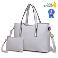 Sea Choice Thời trang nữ Pu Saffiano Leather Top Handle Bag 2 Pieces Tote Shoulder bag dành cho nữ - sữa trắng