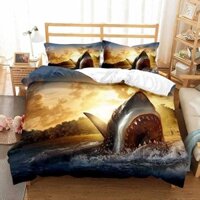 Sea Duvet Deep Black Shark Bedding Sets Underwater World Ocean Life Comforter Cover Set For Boys