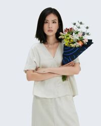 Sea Foam Linen V-neck Top