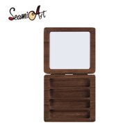 Seamiart 1 Đen Quả óc chó Gỗ Vuông Hộp Tranh Có Bảng 0.5ml Nửa Chảo Cho Màu Nước Subpackage Bảo Quản Móng Tay Làm Đẹp
