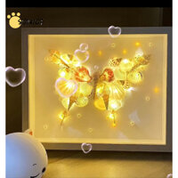 Seashell Gỗ Shadow Box 8inch Khung Hiển Thị Hộp Với Đèn Cổ Tích Và Ngọc Trai DIY Khung Ảnh Bộ Đèn Ngủ