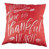 Season Blessing Gather Here With Thankful Hearts In Red Thanksgiving Gifts Cotton Linen Throw Pillow Case Cushion Cover Home Office Living Room Sofa Car Decorative Square Red + white