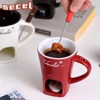 Secel Chocolate Fondaue Mug, Nồi Kem Nóng Mini Có Nĩa Chocolate Melting Mug, Gốm Sứ Phô Mai Bơ Nóng Chảy Cốc