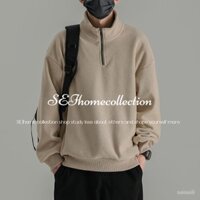 [SEI HOME] Japanese retro ultralight fleece half zipper pullover sweater men's autumn and winter Korean fashion brand loose all-match coat without hat