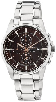 Seiko Chronograph Brown Dial Stainless Steel Mens Watch SNAF05