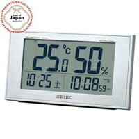 Seiko clock, desktop clock, alarm clock, radio wave, digital, calendar, comfort level, temperature and humidity display, silver metallic, main body size: 8.5×14.8×5.3cm BC417S