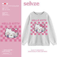 SELVZE Áo thun Cotton cổ điển Hello Kitty in hình áo khoác giản dị mùa thu đông dành cho nữ