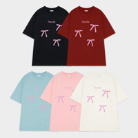 SELVZE Thời trang cổ điển in nơ cotton nguyên chất thoải mái cổ tròn oversize áo thun ngắn tay mát mẻ dành cho nữ