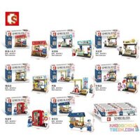 SEMBO 601078  QUANG CẢNH ĐƯỜNG PHỐ NHẬT BẢN 8 LOẠI BÓNG BẠCH TUỘC KEM TEMPURA CỬA HÀNG CÁ NƯỚNG Ô QUẦY ĐIỆN THOẠI XE BÁN SUSHI bộ đồ chơi xếp lắp ráp ghép mô hình Cherry Blossom Season Mùa Hoa Anh Đào 545 khối