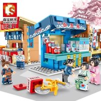 SEMBO BLOCK Mini Street View Cửa hàng mì Ramen Nhật Bản Đồ ăn nhẹ Nhật Bản Bộ khối xây dựng khung cảnh hạt nhỏ Đồ chơi x