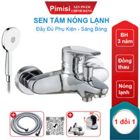 Sen Tắm Nóng Lạnh Pimisi PS-203C Đồng Thau Mạ Crom - Niken Sáng Bóng, Đủ Phụ Kiện Vòi Hoa Sen Tăng Áp Nhẹ - Dây Sen Tắm Inox - Chân Chữ Z - Cài Tay Bát Sen, Điều Chỉnh Nước Bằng Củ Gật Gù Gắn Tường Nhà Tắm  Hàng Chính Hãng