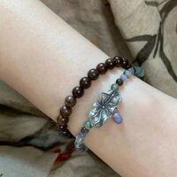 Sen Vàng Đàn Hương Đôi Vòng Tay Dây Handmade Đen Trắng Phong Cách Retro Vòng Tay Nghệ Thuật