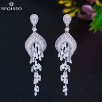 Sequito Cao Cấp Nữ Màu Vàng Trắng Tiệc Trang Sức Viền Kim Cương Giả Dazzling AAA Đá Cubic Zirconia Siêu Dài Thả Tòn Ten Tua Rua Bông Tai Cho Phụ Kiện Đầm SE0