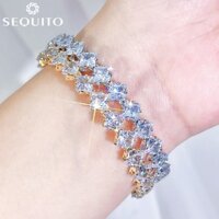 Sequito Dazzling Lát Vuông Hình Ngôi Sao AAA Đá Cubic Zirconia Vàng Mạ Bạc Nữ Lắc Tay Vòng Tay Cho Cô Dâu Tay Trang Sức B237