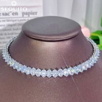 Sequito Siêu Lấp Lánh Hình Bầu Dục Trắng AAAAA Cubic Zircon Đá Lát Thiết Lập Mạ Bạch Kim Vòng Cổ Nữ Cocktail Dự Tiệc Trang Sức N042