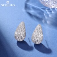 Sequito Tinh Tế Full Micro Pave Trắng AAA Cubic Zircon Đá Mạ Bạc Giọt Nước Bông Tai Dành Cho Nữ Tiệc Hàng Ngày Waer Tai Trang Sức E855