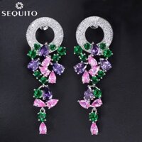 Sequito Tuyệt Đẹp Cô Dâu Dài Tòn Ten Bông Tai Đẹp Nhiều Màu CZ Kim Cương Pha Lê Nữ Thanh Lịch Đảng Thả Tai Trang Sức E136