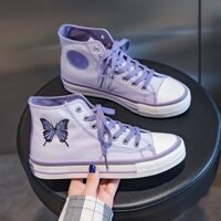 Serendipity butterfly embroidered high-top canvas shoes women's ulzzang versatile skate shoes autumn reflective white shoes women's 2020 New