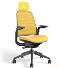 Series 1 Office Task Chair by Steelcase with Headrest - Black Frame, 3D Microknit Back, Fully Adjustable Arms, Carpet Casters and Canary Cogent Con...
