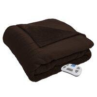 Serta Heated Electric Silky Plush Blanket with Programmable Digital Controller, Full, Chocolate Model 0917