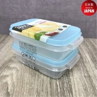 Set 02 chiếc hộp nhựa YAMADA 380ml đựng &amp; bảo quản thức ăn, sử dụng được trong lò vi sóng - Hàng nội địa Nhật Bản Made in Japan - Nắp xanh - 1 Set