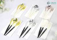 Set 03 món dao muỗng nĩa nhựa xi ánh kim dùng một lần DMN-03