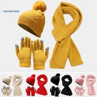 Set 1 Mũ Len Beanie Kèm Khăn Choàng Cổ Và Găng Tay Lông Cừu Lót Bóng Lông Cừu Thời Trang Thu Đông unisex